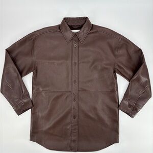 Babaton Aritzia Womens Faux Vegan Leather Shirt Jacket Brown Oversized Small